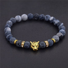 Charger l'image dans la galerie, DUOVEI Weathering Stone Leopard Head Beaded Bracelet For Men New Fashion Natural Stone Tiger Eye Onyx Lava Beads Bracelets