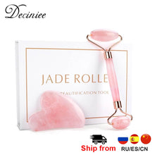 Charger l'image dans la galerie, Natural Rose Quartz Roller Facial Jade Roller Stone Gua sha Scraper Face Lifting Massage Skin Eye Body Massager Beauty Care Tool