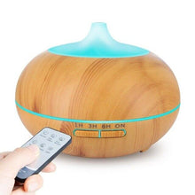 Charger l&#39;image dans la galerie, Diffuseur d&#39;huile essentielle bois humidificateur 550 ML avec LED et télécommande - Purify-home - Diffuseur huiles essentielles Diffuseur huiles essentielles Purify-Home Bois clair led turquoise EU 
