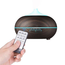 Charger l&#39;image dans la galerie, Diffuseur d&#39;huile essentielle bois humidificateur 550 ML avec LED et télécommande - Purify-home - Diffuseur huiles essentielles Diffuseur huiles essentielles Purify-Home Bois fonce led turquoise EU 
