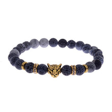 Charger l&#39;image dans la galerie, DUOVEI Weathering Stone Leopard Head Beaded Bracelet For Men New Fashion Natural Stone Tiger Eye Onyx Lava Beads Bracelets
