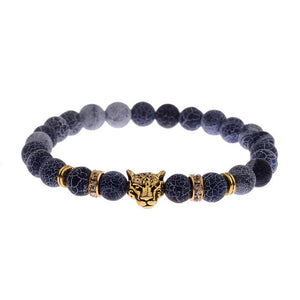 DUOVEI Weathering Stone Leopard Head Beaded Bracelet For Men New Fashion Natural Stone Tiger Eye Onyx Lava Beads Bracelets