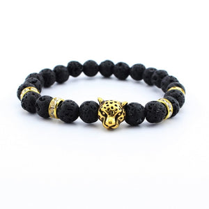 DUOVEI Weathering Stone Leopard Head Beaded Bracelet For Men New Fashion Natural Stone Tiger Eye Onyx Lava Beads Bracelets