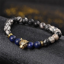 Charger l&#39;image dans la galerie, DUOVEI Weathering Stone Leopard Head Beaded Bracelet For Men New Fashion Natural Stone Tiger Eye Onyx Lava Beads Bracelets
