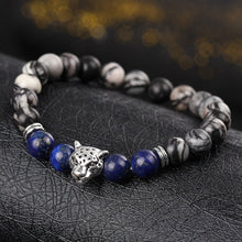 Charger l&#39;image dans la galerie, DUOVEI Weathering Stone Leopard Head Beaded Bracelet For Men New Fashion Natural Stone Tiger Eye Onyx Lava Beads Bracelets
