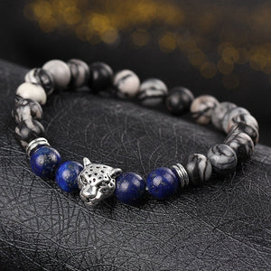 DUOVEI Weathering Stone Leopard Head Beaded Bracelet For Men New Fashion Natural Stone Tiger Eye Onyx Lava Beads Bracelets