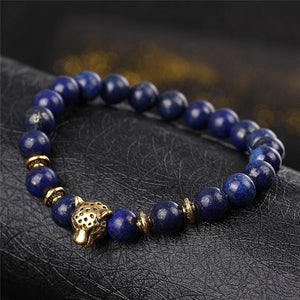 DUOVEI Weathering Stone Leopard Head Beaded Bracelet For Men New Fashion Natural Stone Tiger Eye Onyx Lava Beads Bracelets