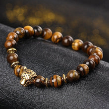 Charger l&#39;image dans la galerie, DUOVEI Weathering Stone Leopard Head Beaded Bracelet For Men New Fashion Natural Stone Tiger Eye Onyx Lava Beads Bracelets
