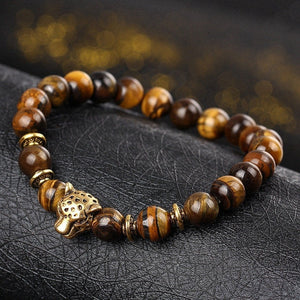 DUOVEI Weathering Stone Leopard Head Beaded Bracelet For Men New Fashion Natural Stone Tiger Eye Onyx Lava Beads Bracelets