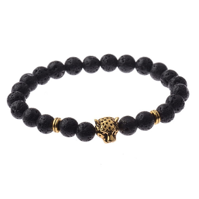 DUOVEI Weathering Stone Leopard Head Beaded Bracelet For Men New Fashion Natural Stone Tiger Eye Onyx Lava Beads Bracelets