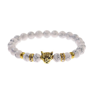 DUOVEI Weathering Stone Leopard Head Beaded Bracelet For Men New Fashion Natural Stone Tiger Eye Onyx Lava Beads Bracelets