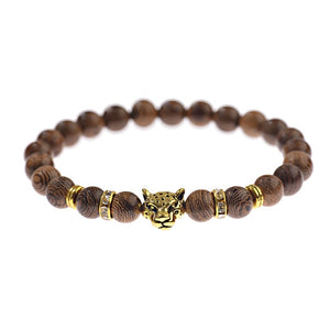 DUOVEI Weathering Stone Leopard Head Beaded Bracelet For Men New Fashion Natural Stone Tiger Eye Onyx Lava Beads Bracelets