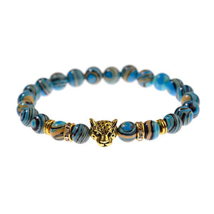 DUOVEI Weathering Stone Leopard Head Beaded Bracelet For Men New Fashion Natural Stone Tiger Eye Onyx Lava Beads Bracelets