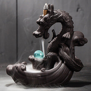 incense burner Ceramic Backflow Incense Burner Creative Home Decor Dragon Incense Holder Censer With Crystal Ball + 20pcs Incens
