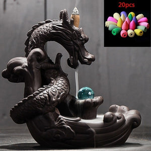 incense burner Ceramic Backflow Incense Burner Creative Home Decor Dragon Incense Holder Censer With Crystal Ball + 20pcs Incens
