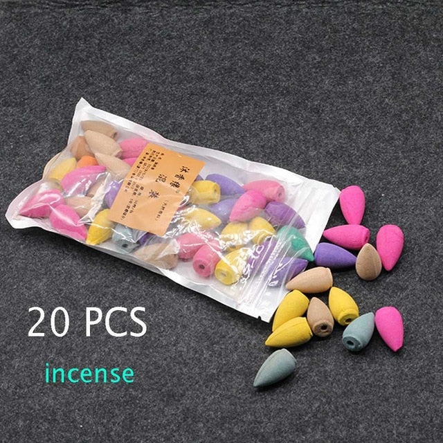incense burner Ceramic Backflow Incense Burner Creative Home Decor Dragon Incense Holder Censer With Crystal Ball + 20pcs Incens