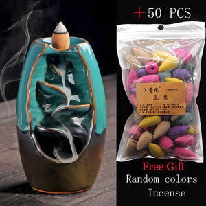 incense burner Ceramic Backflow Incense Burner Creative Home Decor Dragon Incense Holder Censer With Crystal Ball + 20pcs Incens