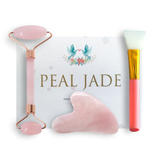 Charger l&#39;image dans la galerie, Rose Quartz Powder Crystal Jade Roller Massage Spa Natural Pink Handmade Gua Sha Stone Facial Beauty Device Face Skin Care Tool
