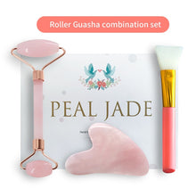Charger l&#39;image dans la galerie, Rose Quartz Powder Crystal Jade Roller Massage Spa Natural Pink Handmade Gua Sha Stone Facial Beauty Device Face Skin Care Tool
