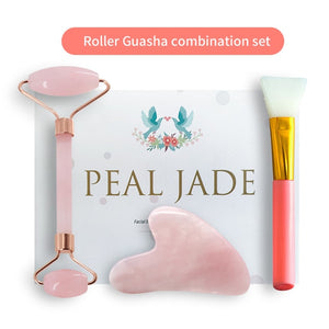 Rose Quartz Powder Crystal Jade Roller Massage Spa Natural Pink Handmade Gua Sha Stone Facial Beauty Device Face Skin Care Tool