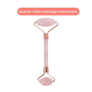 Rose Quartz Powder Crystal Jade Roller Massage Spa Natural Pink Handmade Gua Sha Stone Facial Beauty Device Face Skin Care Tool