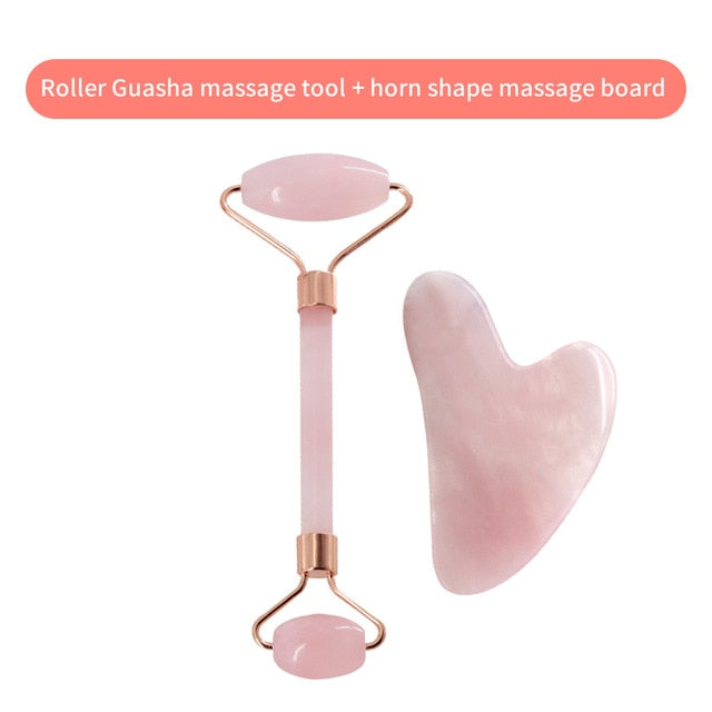 Rose Quartz Powder Crystal Jade Roller Massage Spa Natural Pink Handmade Gua Sha Stone Facial Beauty Device Face Skin Care Tool