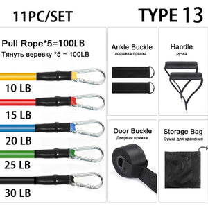 11pcs Resistance Bands Pull Up Resistance Band set 11 piece set Pull Rope Fitness Equipment Kit Fit Equip Training Exercise Yoga