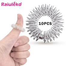 Charger l&#39;image dans la galerie, 10pcs/Set Stainless Steel Finger Massage Ring Acupuncture Ring Therapy Relax Hand Blood Circulation Pain Relief Health Care
