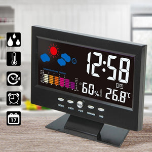 LCD Indoor Digital Thermometer Hygrometer Alarm Clock Calendar Weather Station Desk Clock Temperature Humidity Meter Barometer
