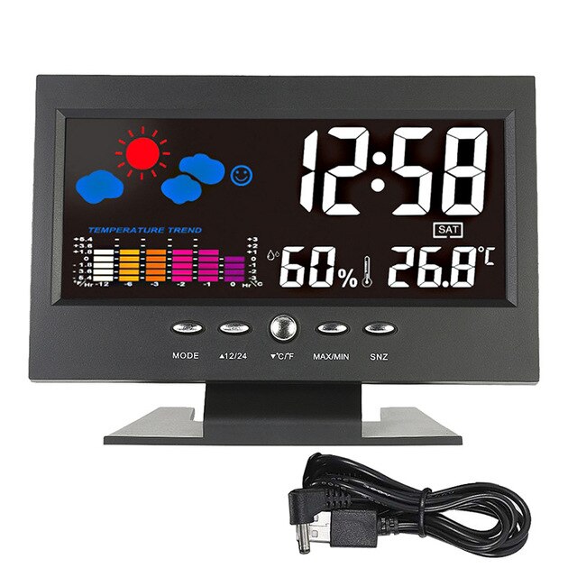 LCD Indoor Digital Thermometer Hygrometer Alarm Clock Calendar Weather Station Desk Clock Temperature Humidity Meter Barometer